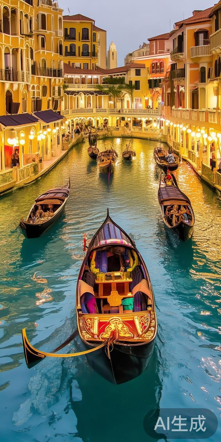 人工运河与贡多拉：澳门威尼斯国际最大的亮点之一是巨